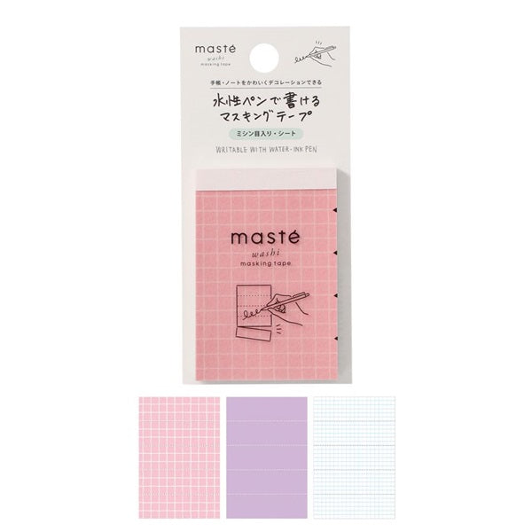 Maste Writeable Perforated Washi Tape Sheet - Red Grid Check Mixture B