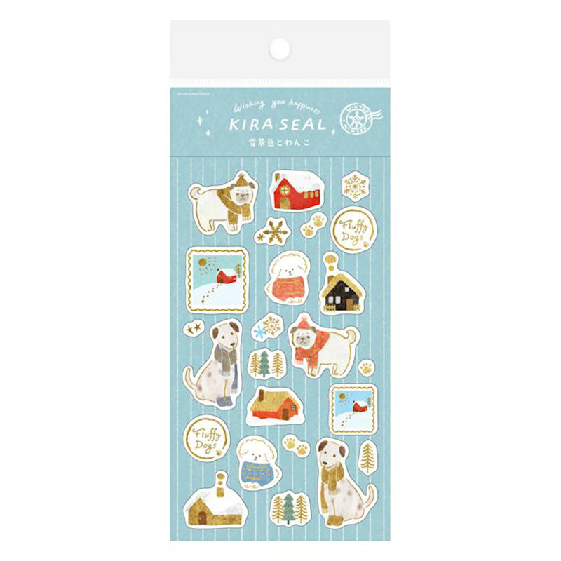 Furukawa Foil-Stamped Sticker Sheet - Snow Scene and Doggie