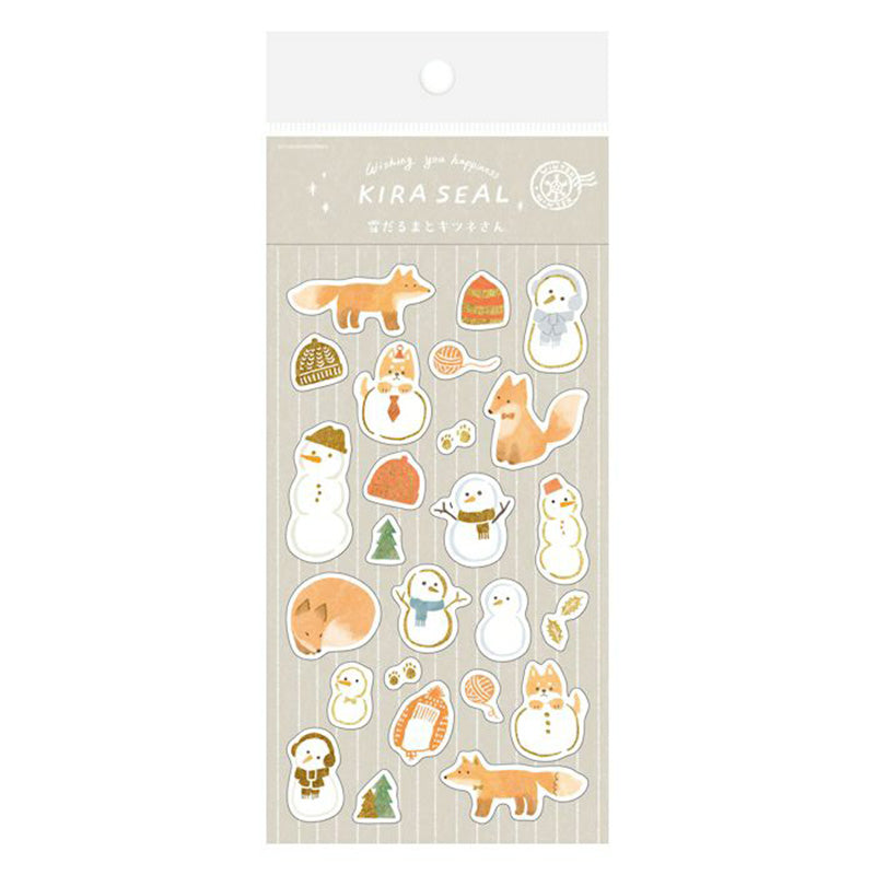 Furukawa Foil-Stamped Sticker Sheet - Snowman and Fox