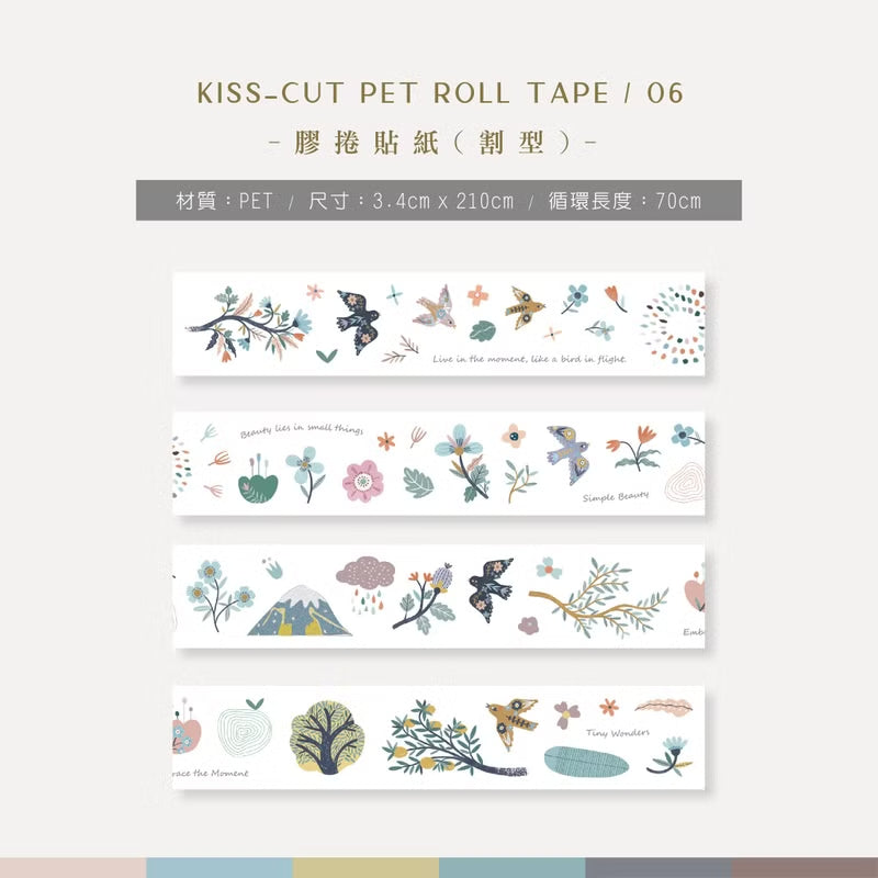 MU Print PET Kiss Cut Roll Tape - 06 Feathers Whispering Among Flowers