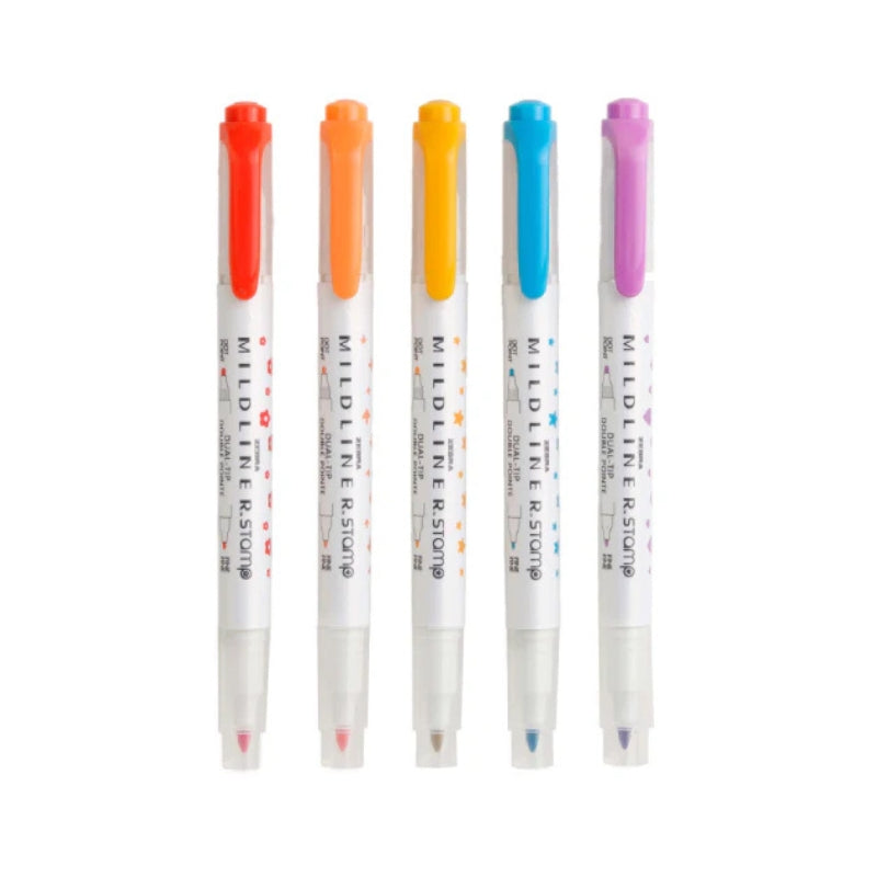 Zebra Mildliner Dual-Tip Stamp Marker - Set of 5