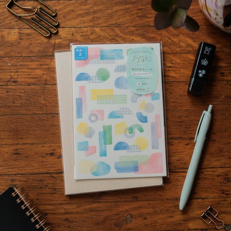 Midori Sticker 2 Sheets Yuru Log - Collage Watercolor Motif