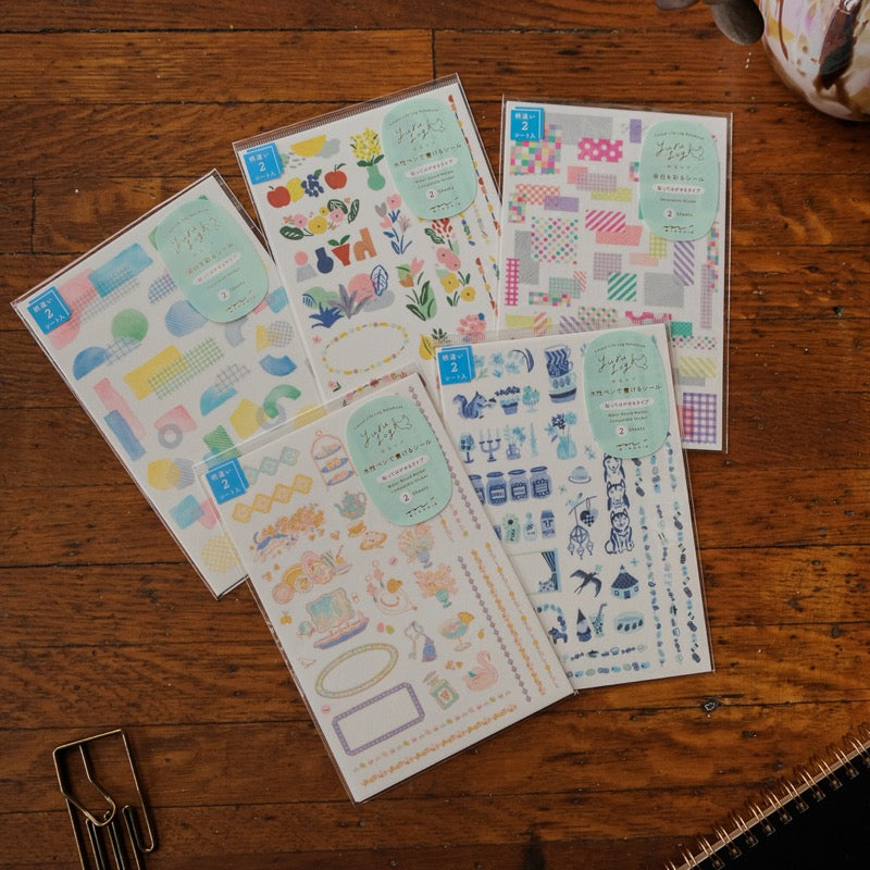 Midori Sticker 2 Sheets Yuru Log - Collage Watercolor Motif