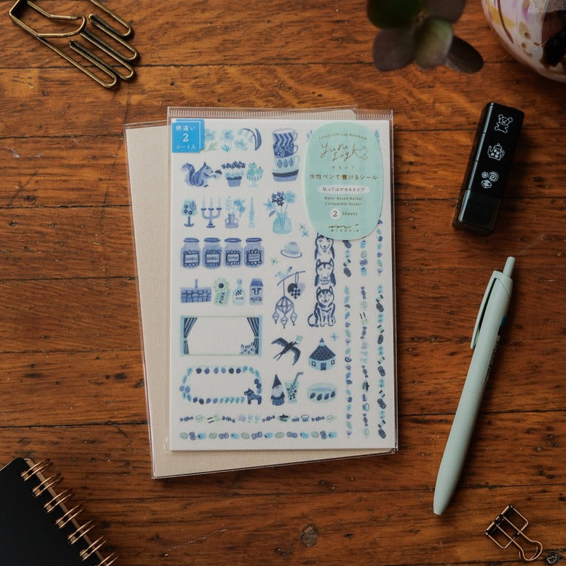 Midori Sticker 2 Sheets Yuru Log -  Blue Nordic