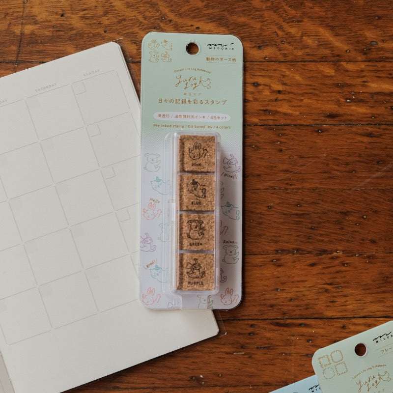Midori Yuru Log Pre-Inked Paintable Stamp - Animal Poses