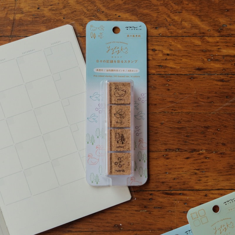 Midori Yuru Log Pre-Inked Paintable Stamp - Forest Scenery