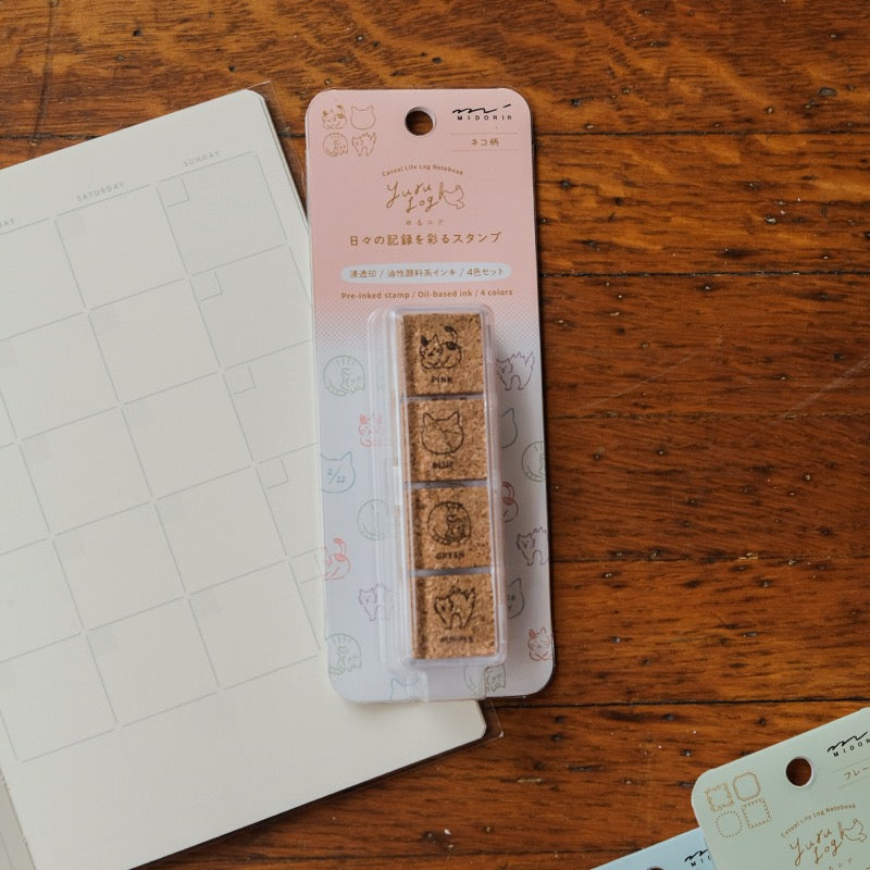 Midori Yuru Log Pre-Inked Paintable Stamp - Cat