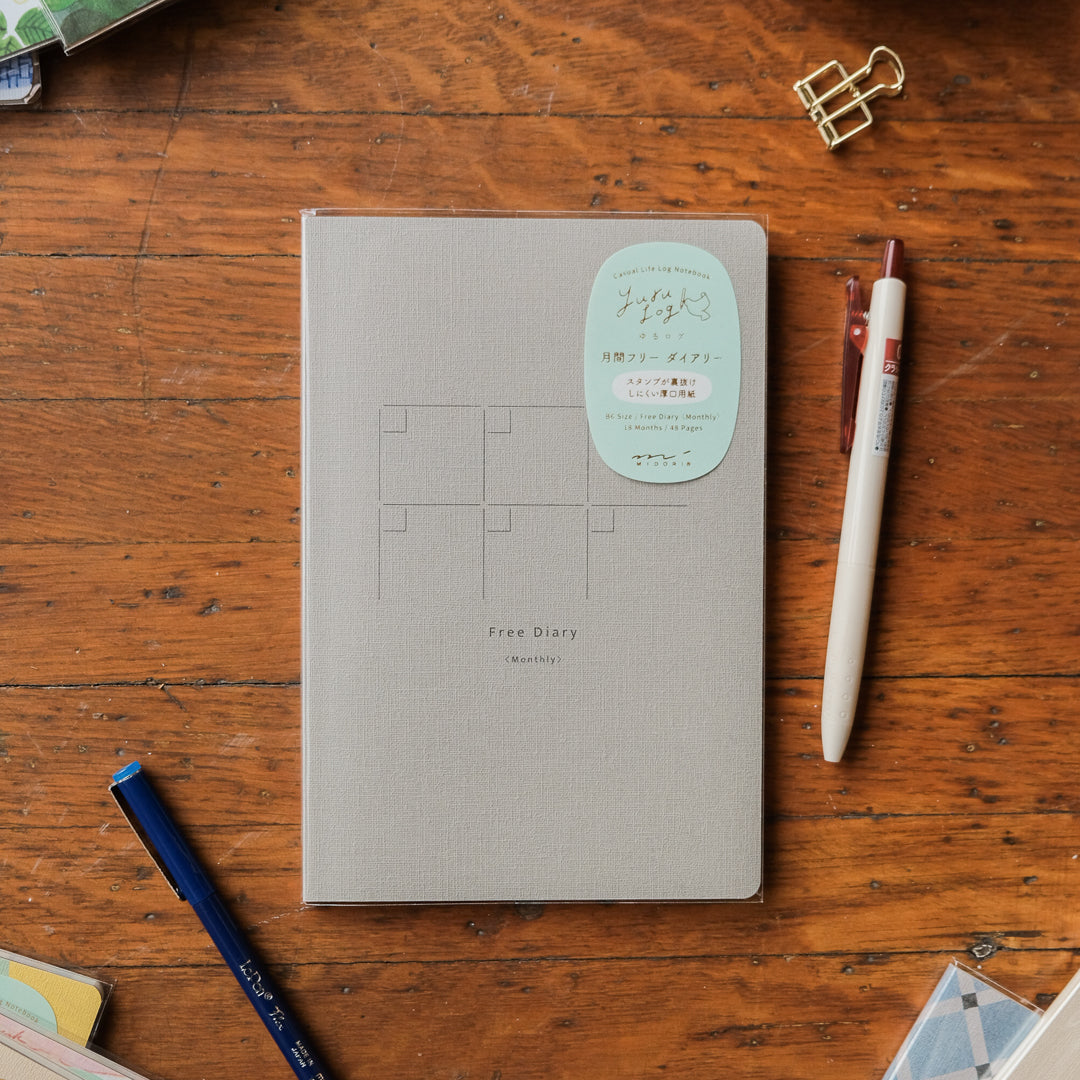 Midori Yuru Log B6 Notebook - Free Diary Monthly - 18 Months