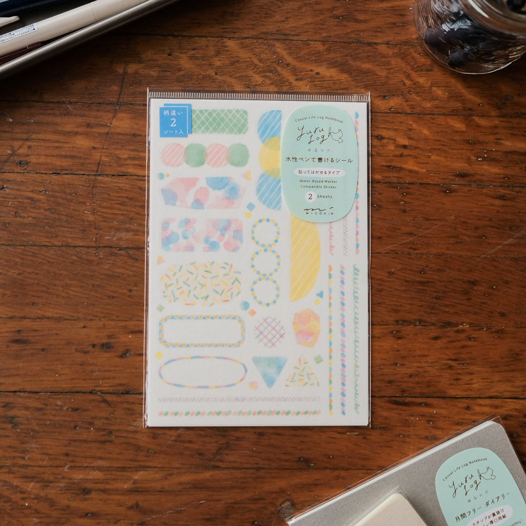Midori Sticker 2 Sheets Yuru Log  - Watercolor