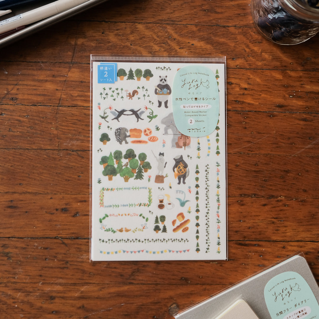 Midori Sticker 2 Sheets Yuru Log - Forest Animal