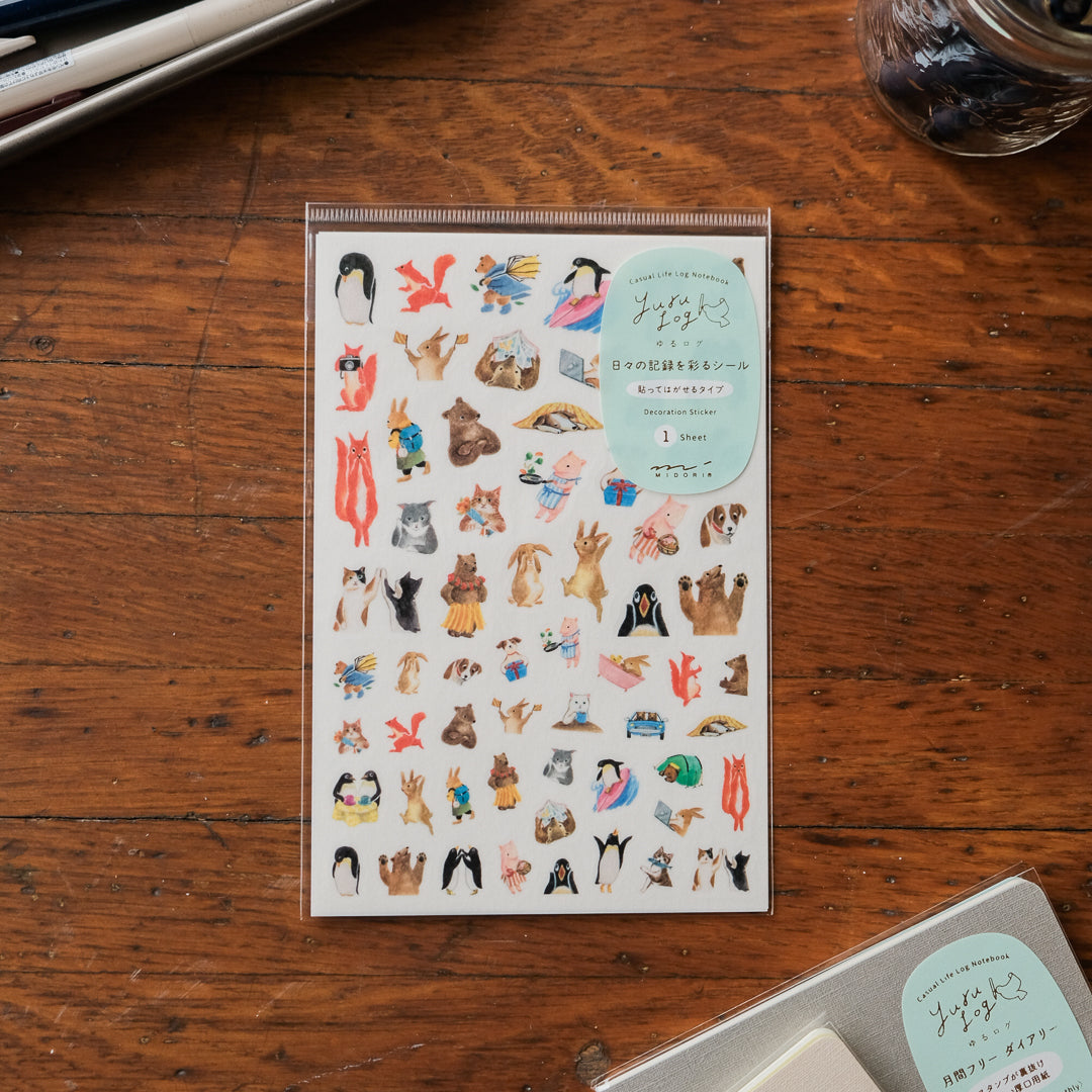 Midori Sticker 1 Sheet Yuru Log - Animal