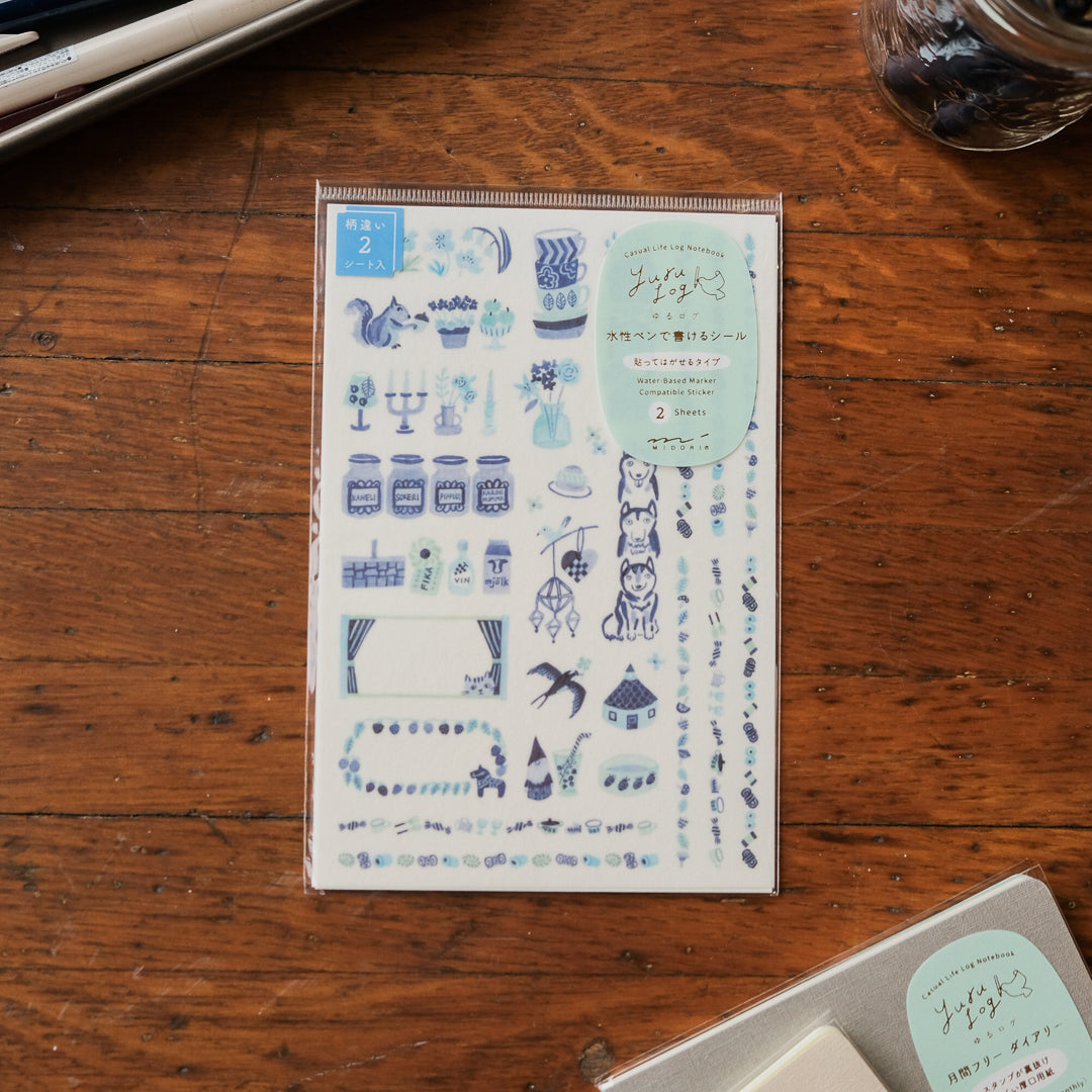 Midori Sticker 2 Sheets Yuru Log -  Blue Nordic
