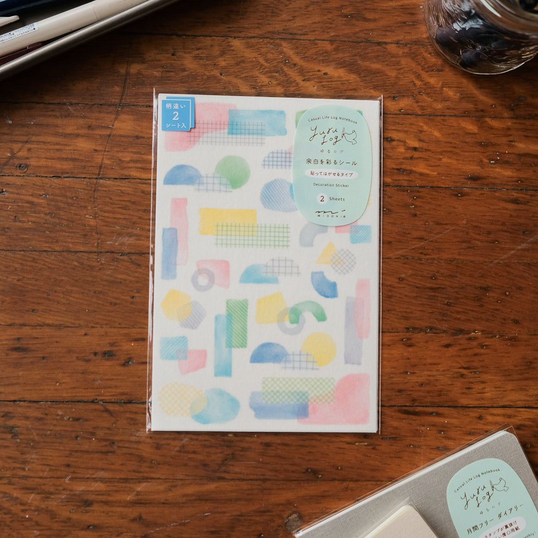 Midori Sticker 2 Sheets Yuru Log - Collage Watercolor Motif