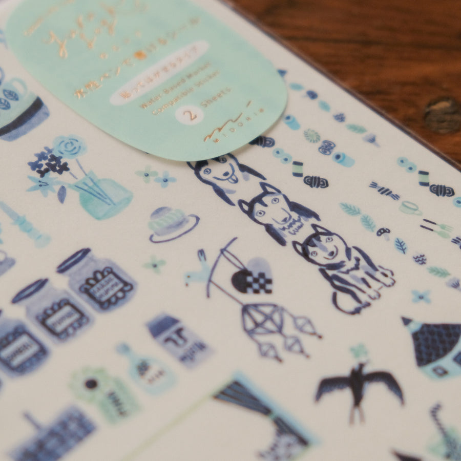 Midori Sticker 2 Sheets Yuru Log -  Blue Nordic
