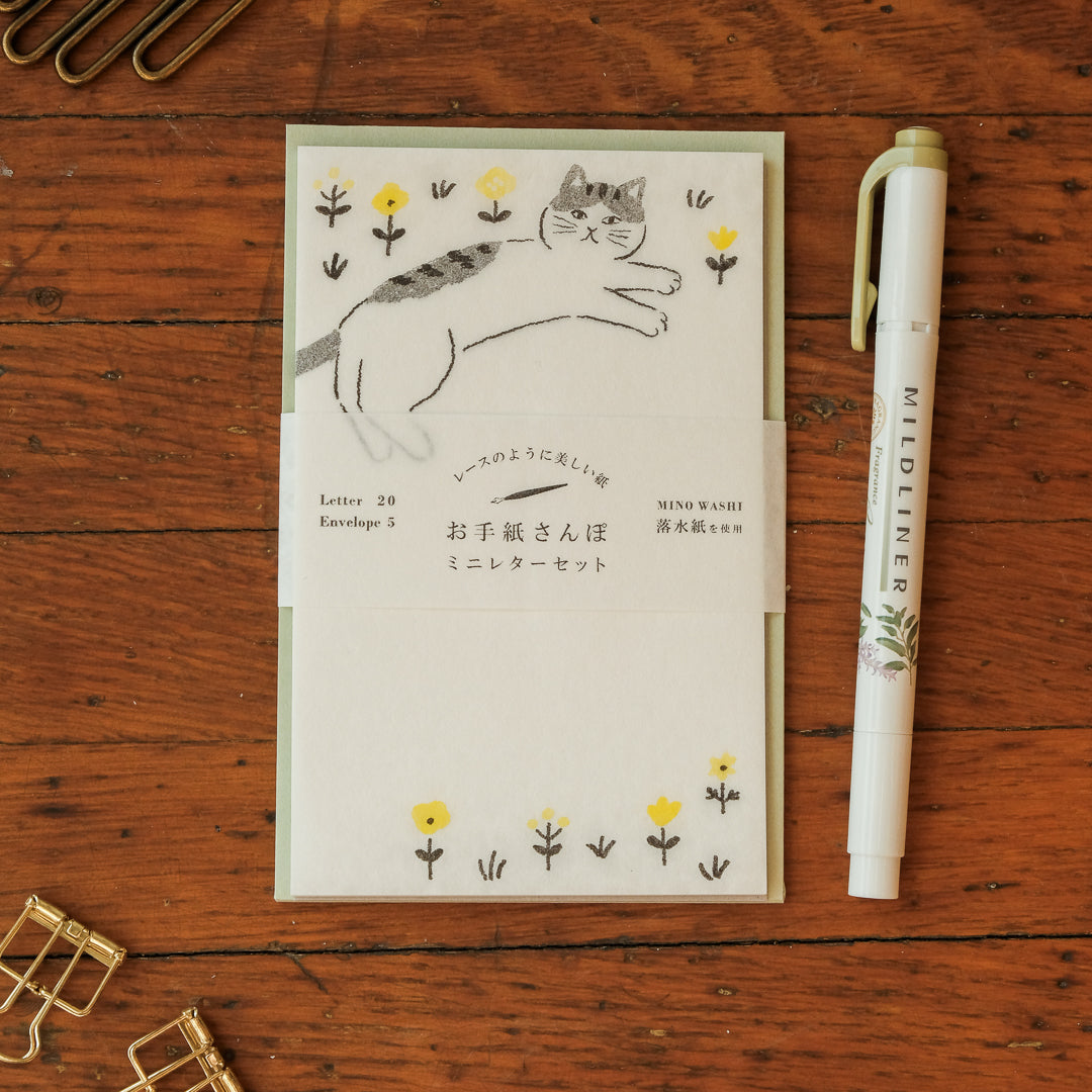 Furukawa Paper Co. Mini Letter Set - Letter Walk Purring Cat LT571
