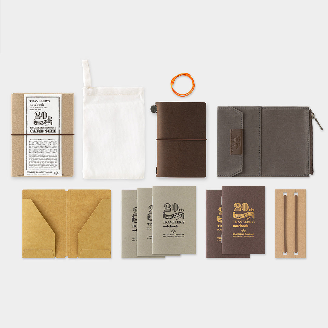 PRE ORDER: Traveler's Notebook Card Size 20th Anniversary Set - Brown