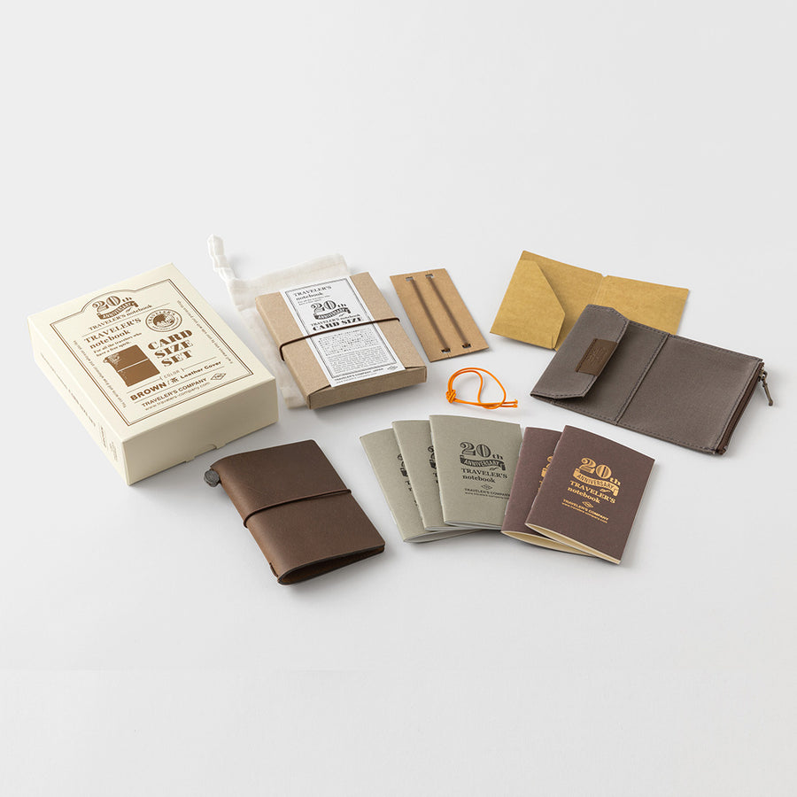 PRE ORDER: Traveler's Notebook Card Size 20th Anniversary Set - Brown