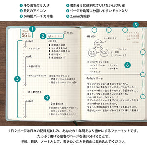 PRE ORDER: Midori 2024 Hibino A6 Daily Planner - Blue-Green