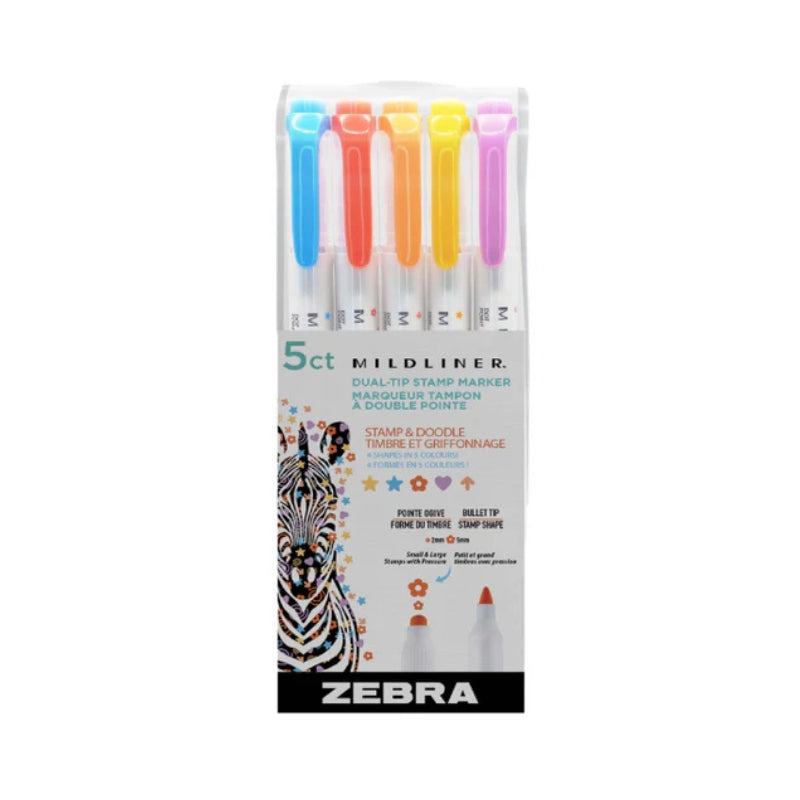 Zebra Mildliner Dual-Tip Stamp Marker - Set of 5