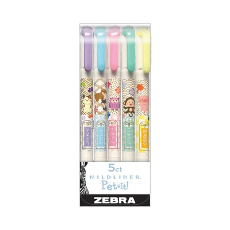 Zebra Mildliner Markers - Pet-It with Charms - Set of 5