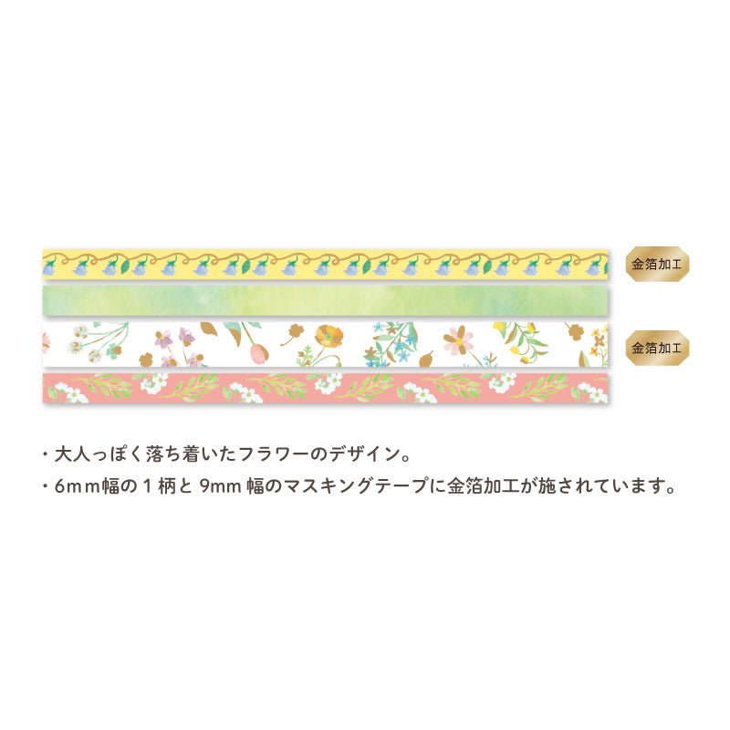 Hosomasu Masking Tape Set and Case - HMT07 Mixed Flower