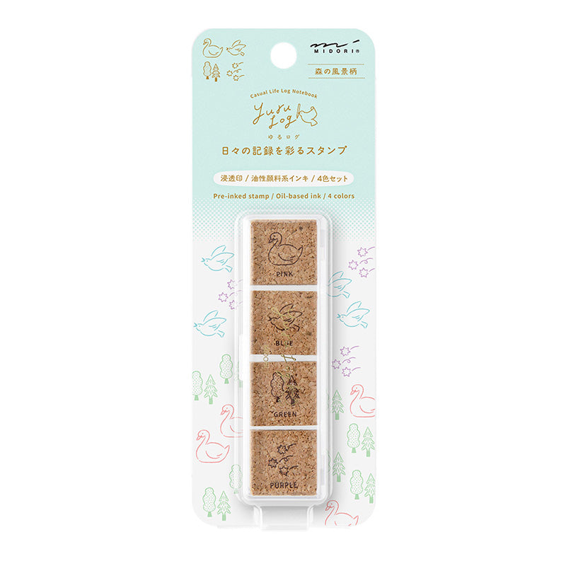 Midori Yuru Log Pre-Inked Paintable Stamp - Forest Scenery
