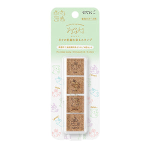 Midori Yuru Log Pre-Inked Paintable Stamp - Animal Poses