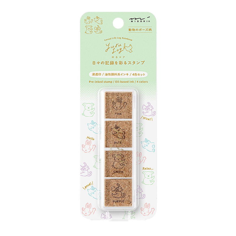 Midori Yuru Log Pre-Inked Paintable Stamp - Animal Poses