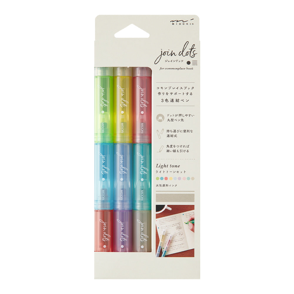 Midori Commonplace Connecting Pen Join Dots - 3-Pack Light Tone