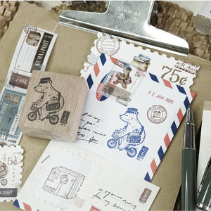 Black Milk Project Rubber Stamp - Kuma Post Bear - Bicycle 4cm x 4.5cm