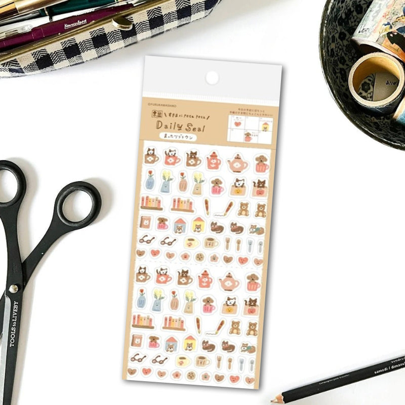Furukawa Watashi-biyori Daily Sticker Sheet - Muttari Brown