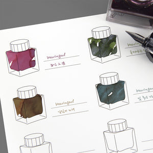 Wearingeul A5 Ink Color Swatch Paper - 10 Ink Bottles