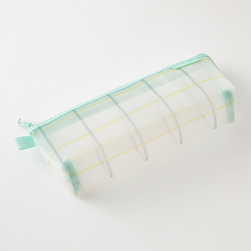 Midori Mesh Pen Case with Gusset - Check Green (Ltd. Ed.)