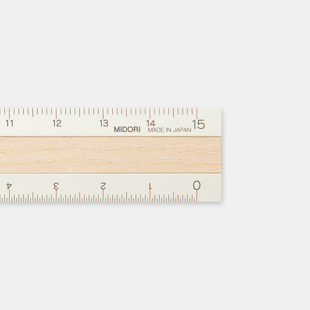 15 Inch Long Ruler Midori Aluminum and Wooden 15cm Ruler - Ivory - Paper Plus Cloth