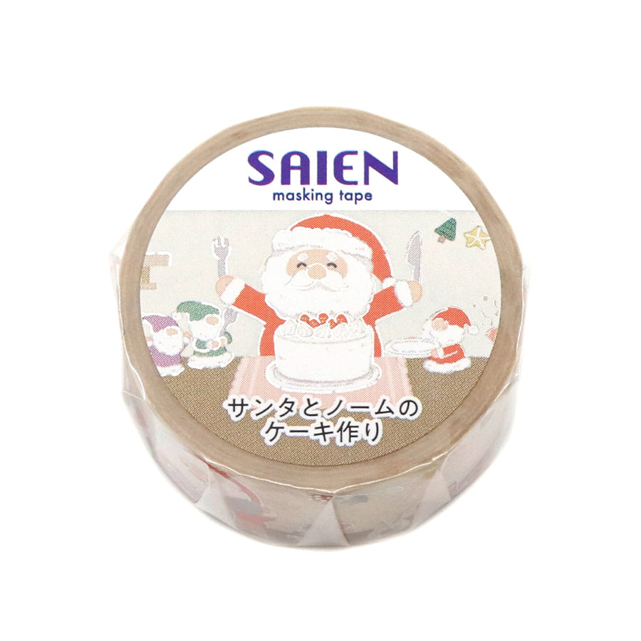 SAIEN Washi Tape Silver Foil - Santa and the Gnome Baking a Cake