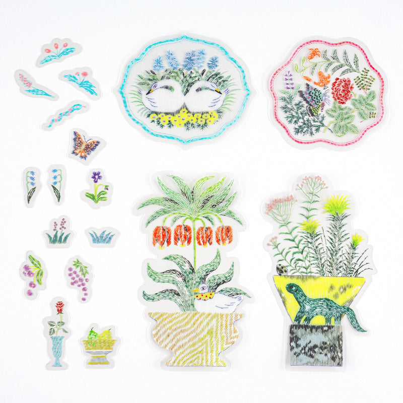 2026 Hobonichi Accessories: iyo okumi - Transparent Embroidery Sticker Set - My Garden