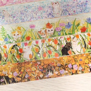 BGM Washi Tape Flowers and Cats - Hachiware Cat