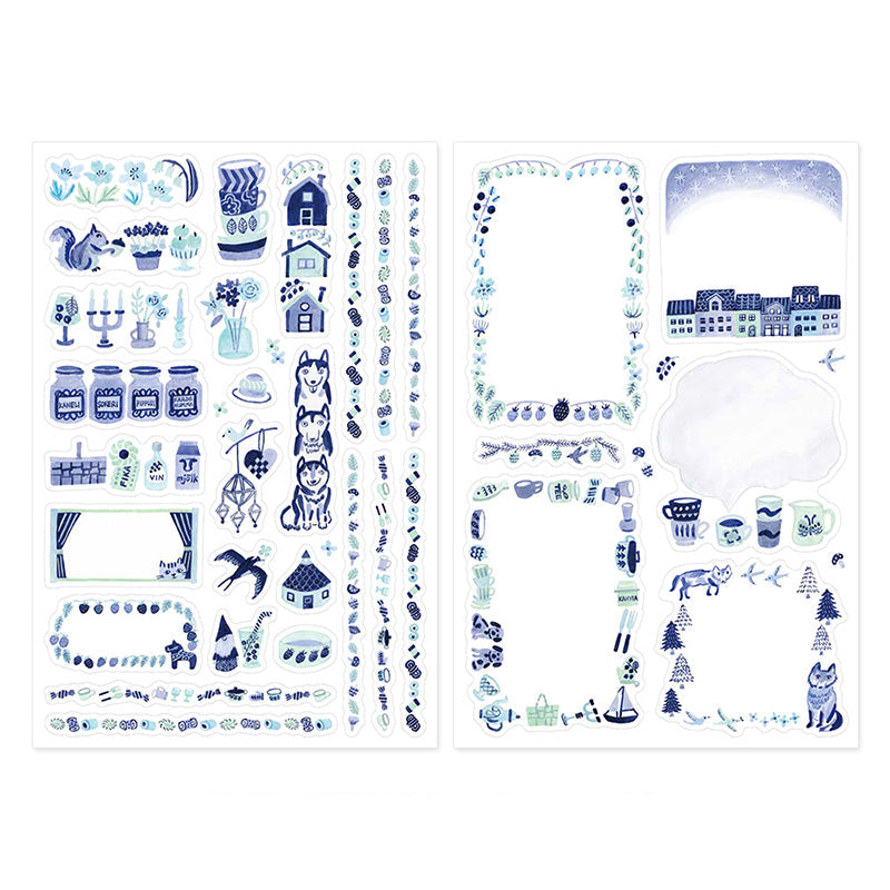 Midori Sticker 2 Sheets Yuru Log -  Blue Nordic