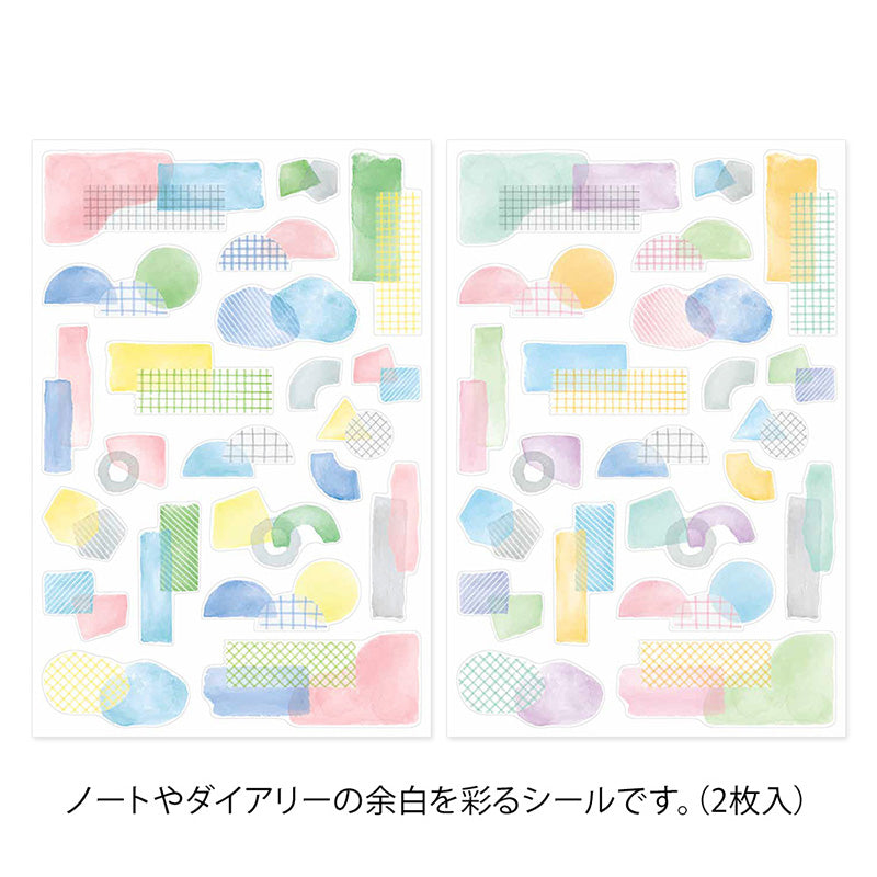 Midori Sticker 2 Sheets Yuru Log - Collage Watercolor Motif