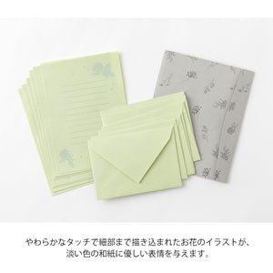 Midori Letter Writing Set - 931 Flower Color Washi Paper Green A