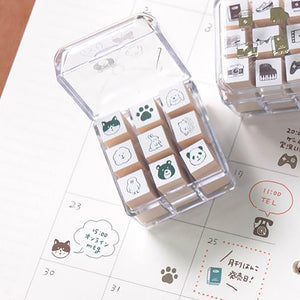 Aibo 9pc Mini Rubber Stamp Set - 113 Animals