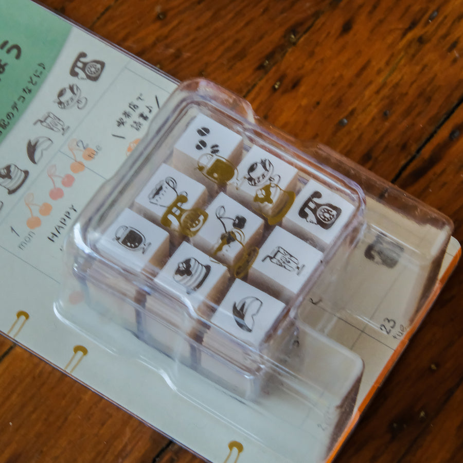 Beverly Aibo 9pc Mini Rubber Stamp Set - 115 Pure Cafe