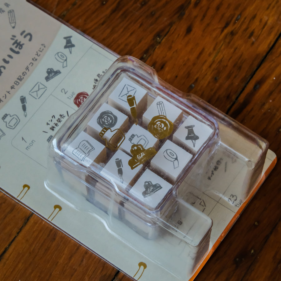 Beverly Aibo 9pc Mini Rubber Stamp Set - 114 Stationery