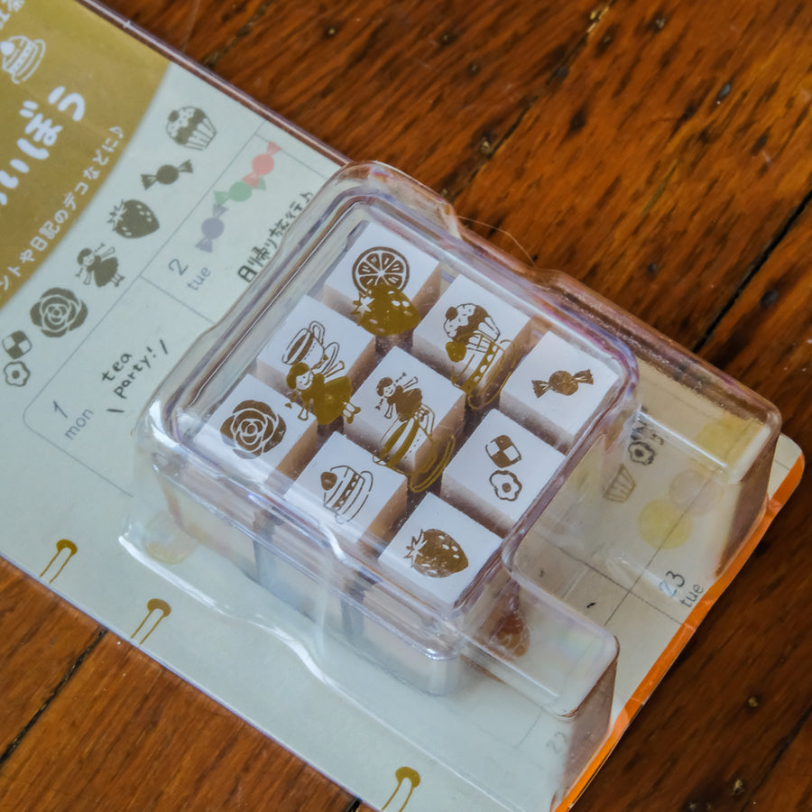 Beverly Aibo 9pc Mini Rubber Stamp Set - 116 Snacks and Tea