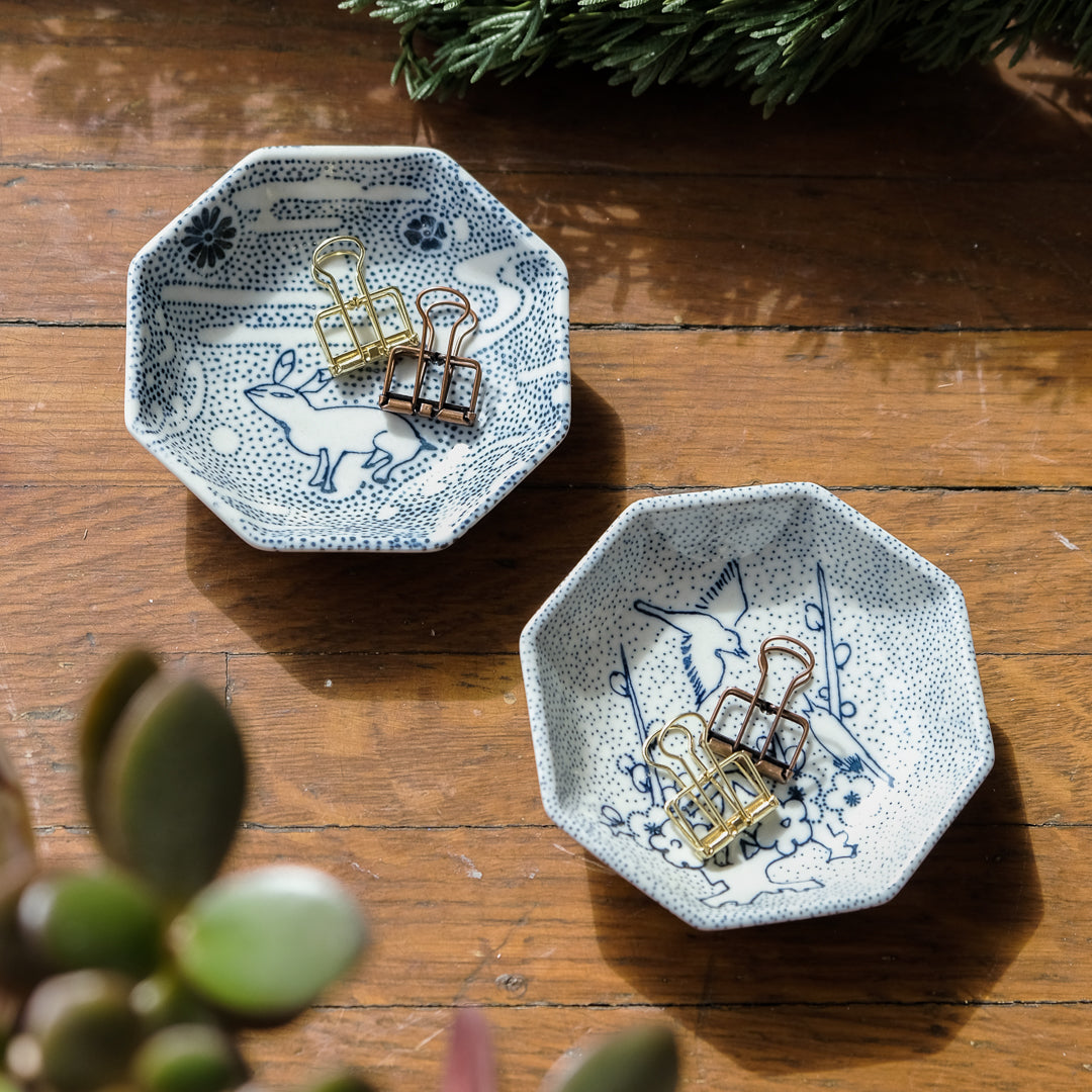 Classiky Ceramics - Inban Octagonal Small Dish - Plum and Bush Warbler