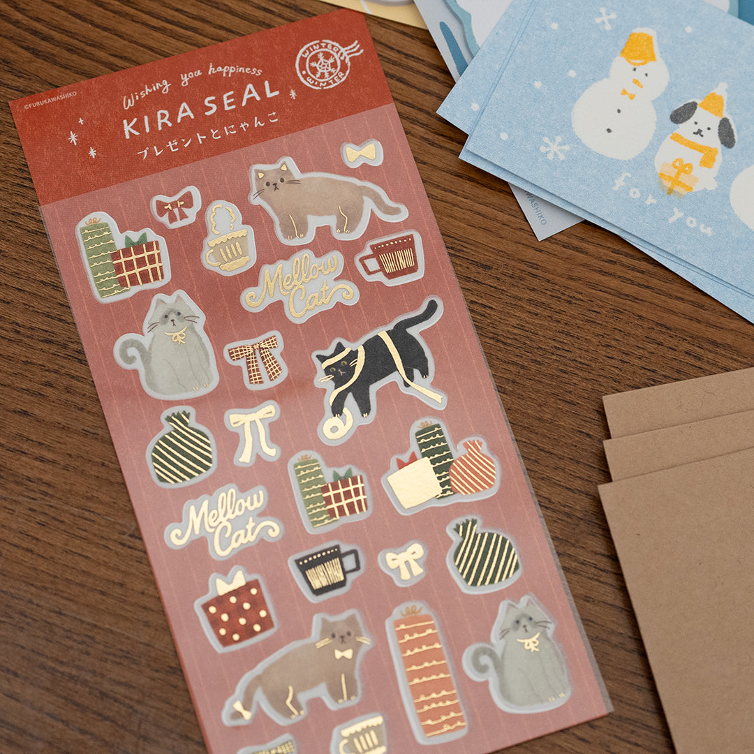Furukawa Foil-Stamped Sticker Sheet - Present and Kitten