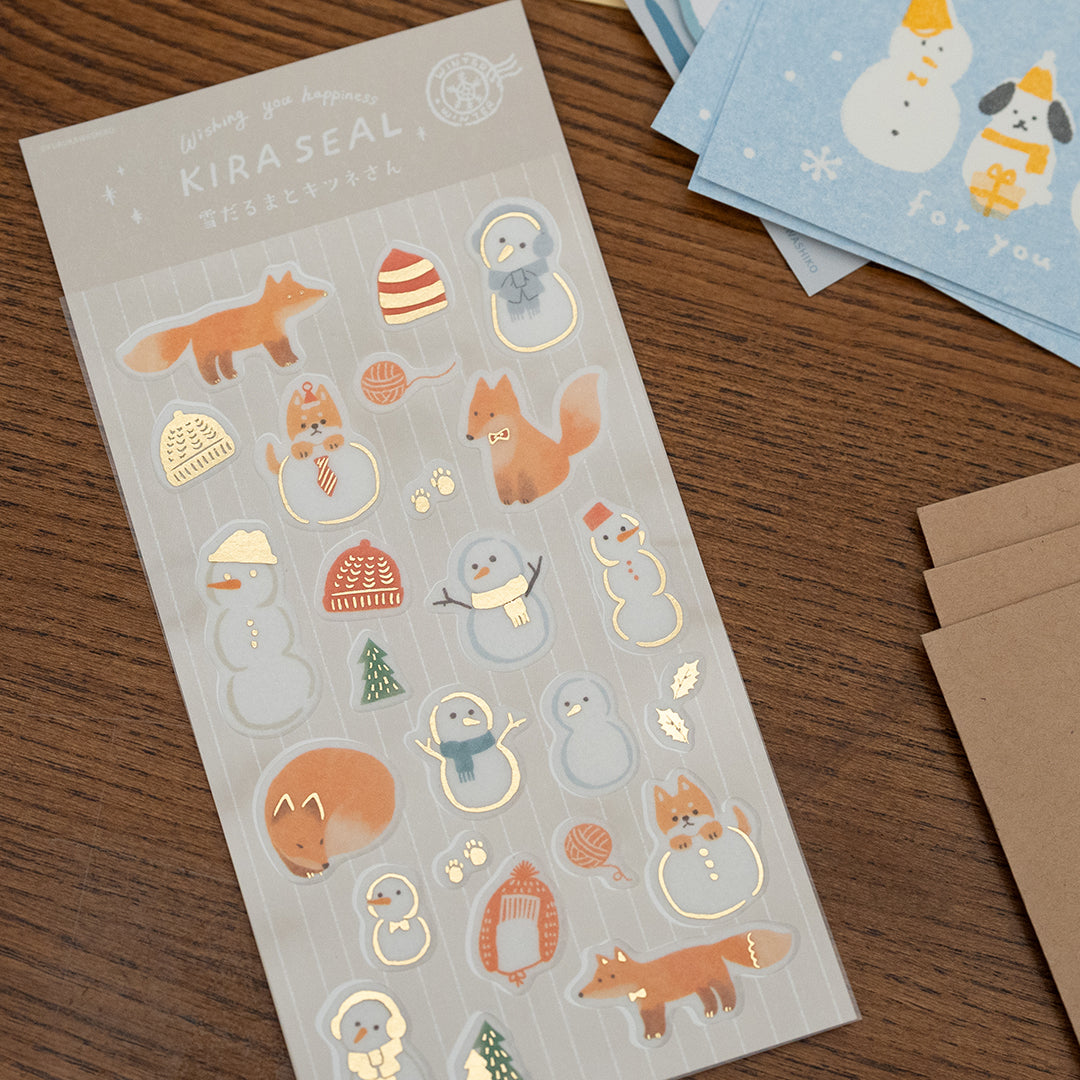 Furukawa Foil-Stamped Sticker Sheet - Snowman and Fox