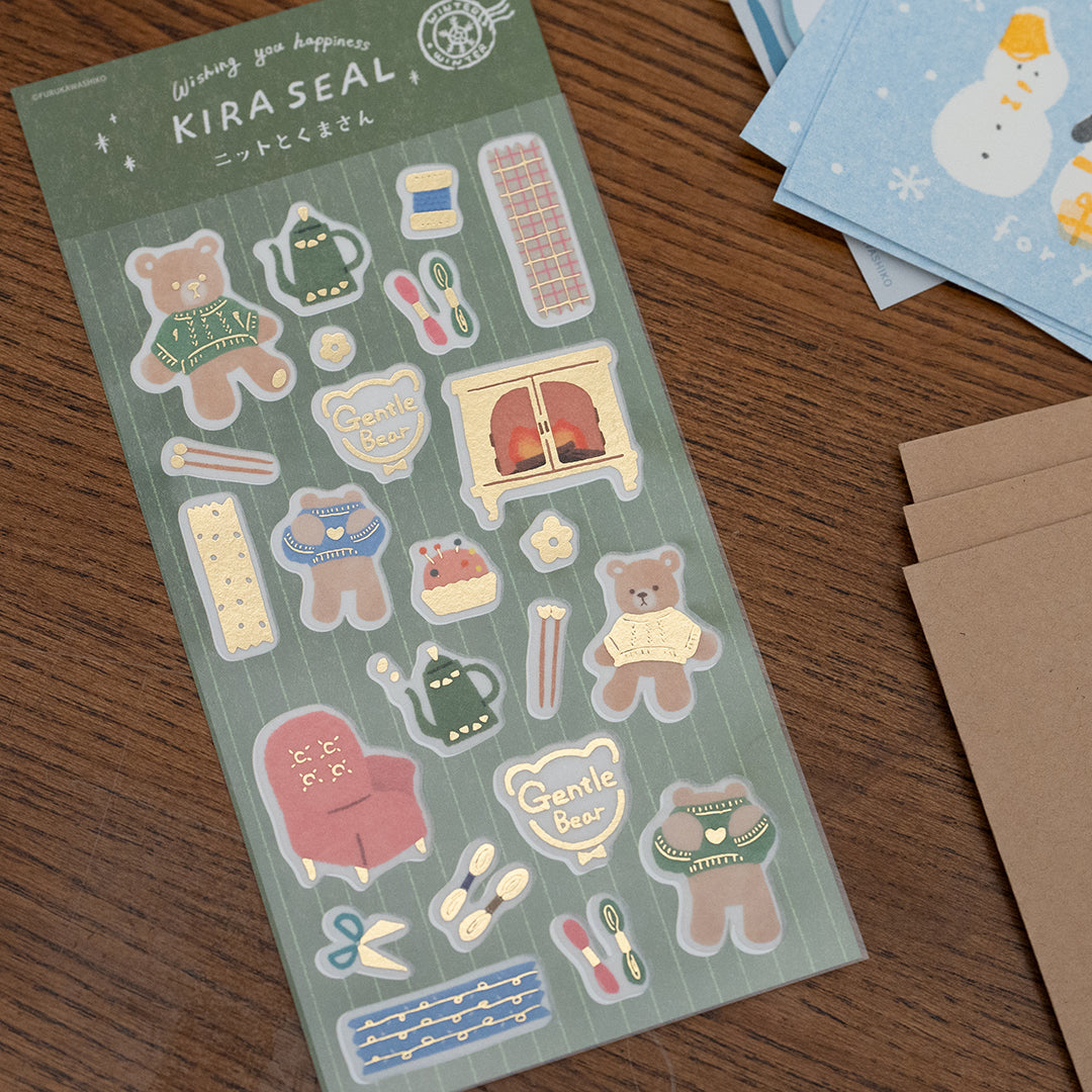 Furukawa Foil-Stamped Sticker Sheet - Knit and Bear