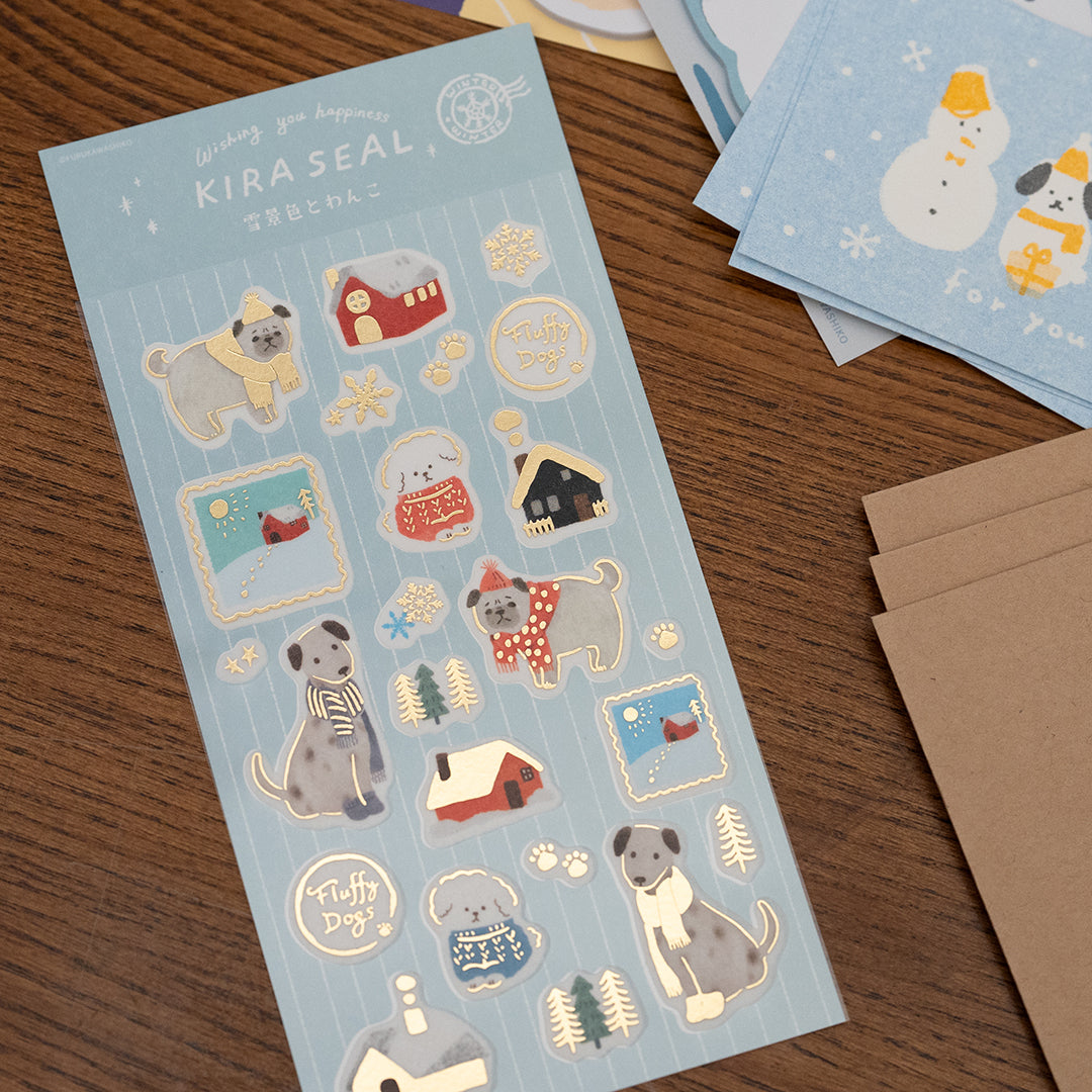Furukawa Foil-Stamped Sticker Sheet - Snow Scene and Doggie