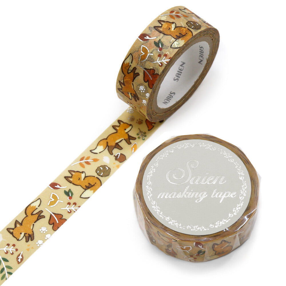 SAIEN Silver Foil Masking Tape - UR-3070 Fox and Fallen Leaves